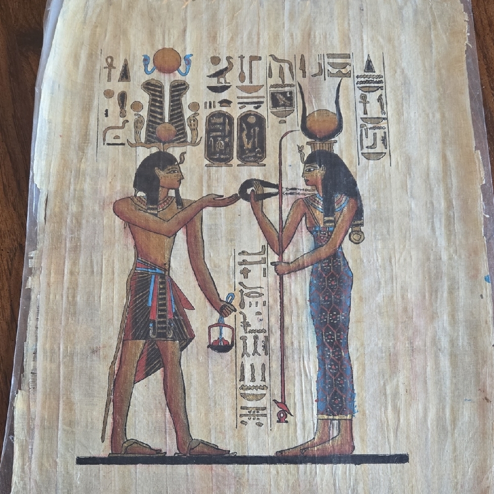 Egyptian Papyrus Egyptian Hand Painted Genuine Goddess Hathor with God Osiris